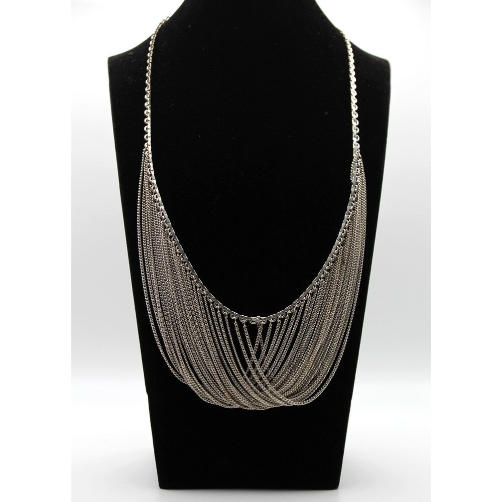 17" 925 Sterling Silver Drape Multi Strand Chain Statement Necklace 28g